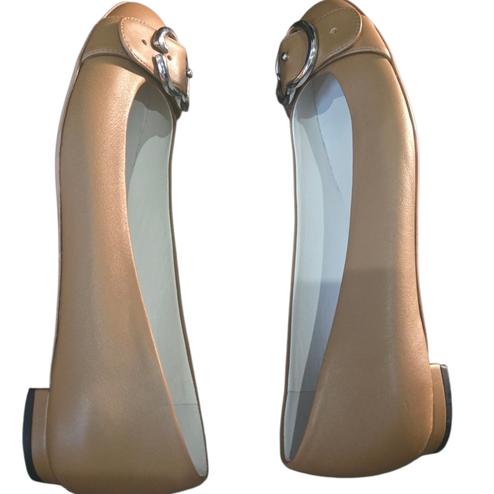 Gucci Sachalin Ballet Flat Taupe Leather Silver Logo Sz 38 - Picture 13 of 13